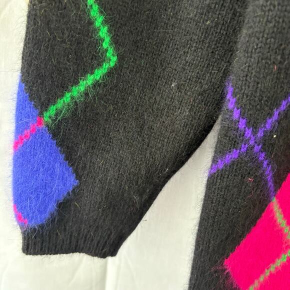 Vintage Rafaella Angora Rabbit Hair Lambswool Argyle Print Sweater Medium - Picture 4 of 5